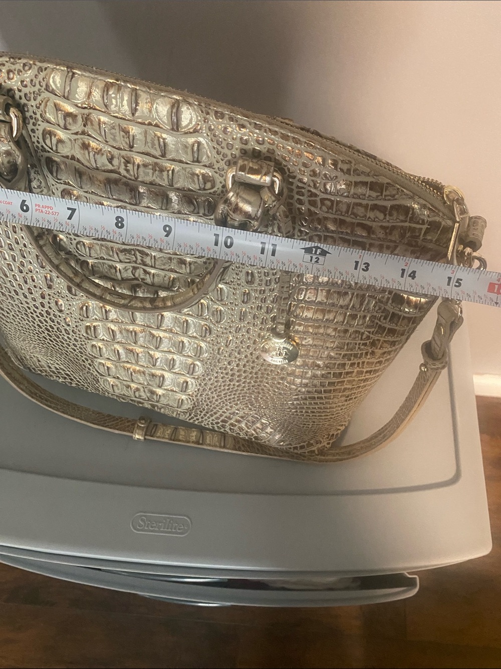 Brahmin Metallic Gold Croc-Embossed Satchel with Detachable Strap - Picture 6 of 7